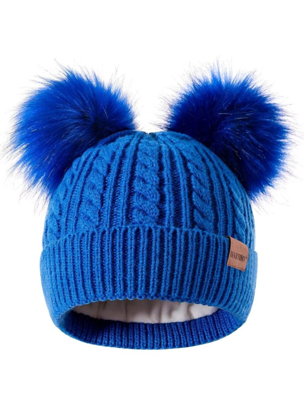 Women's Blue Elastic Birthday Winter Hats Kids Toddler Children Knit Fleece Cap